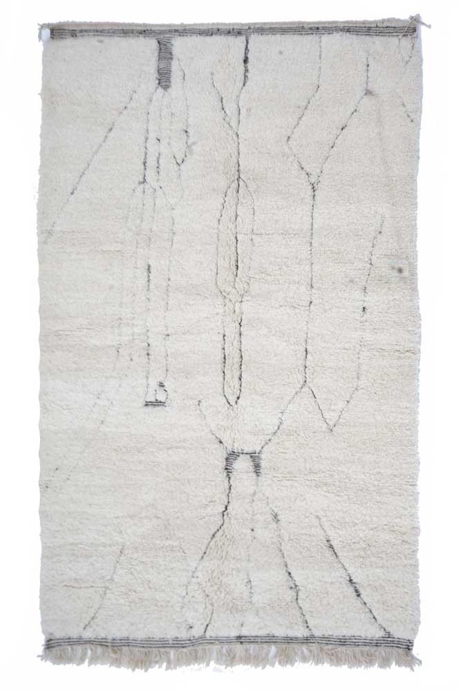 Large white Beni Ouarain Berber rug with patterns