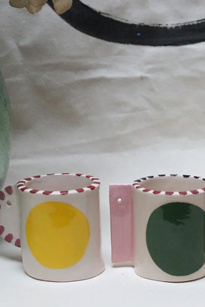 Conjunto de 4 tazas de café de cerámica, hechas a mano en Francia.