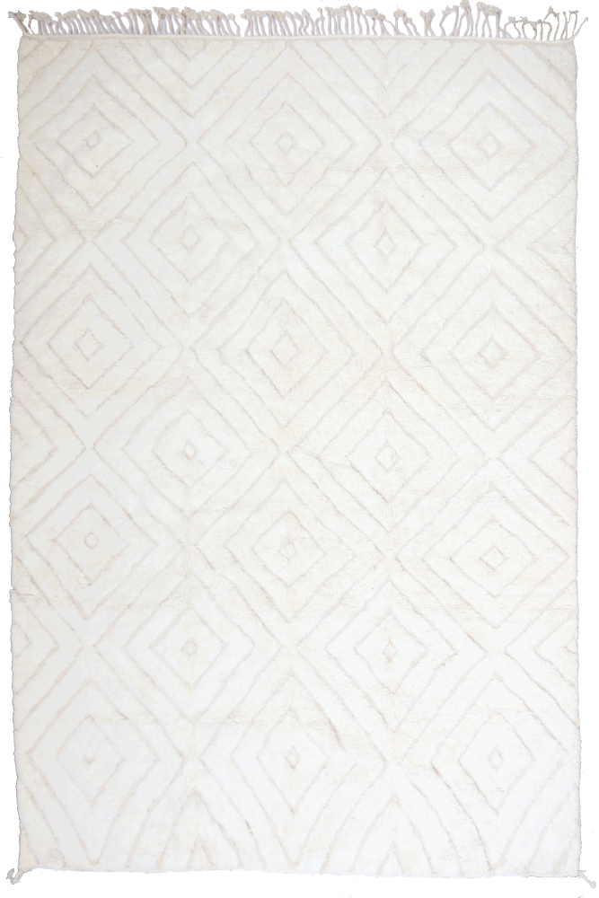 Tappeto berbero Beni Ouarain molto grande, bianco unito con losanghe incise.