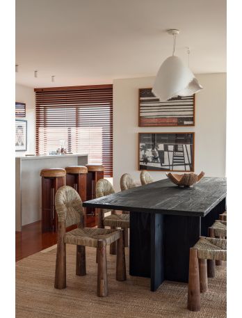 Wooden chair with handmade straw seat from Morocco