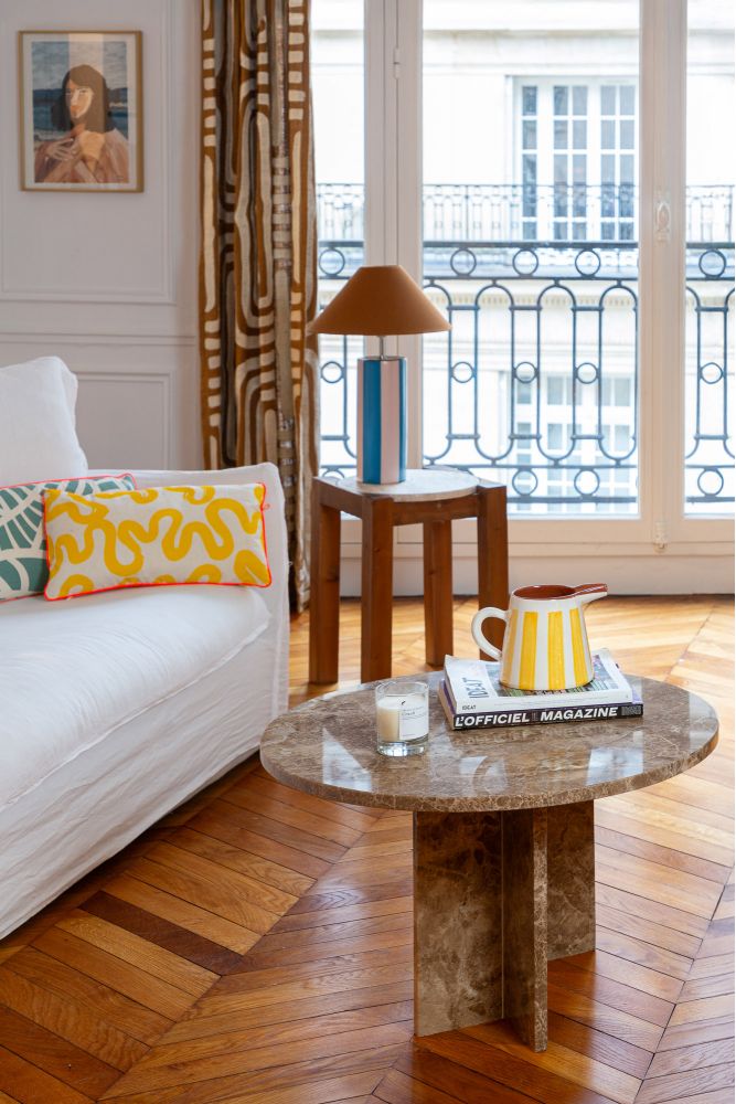 Handcrafted coral marble coffee table from Morocco.