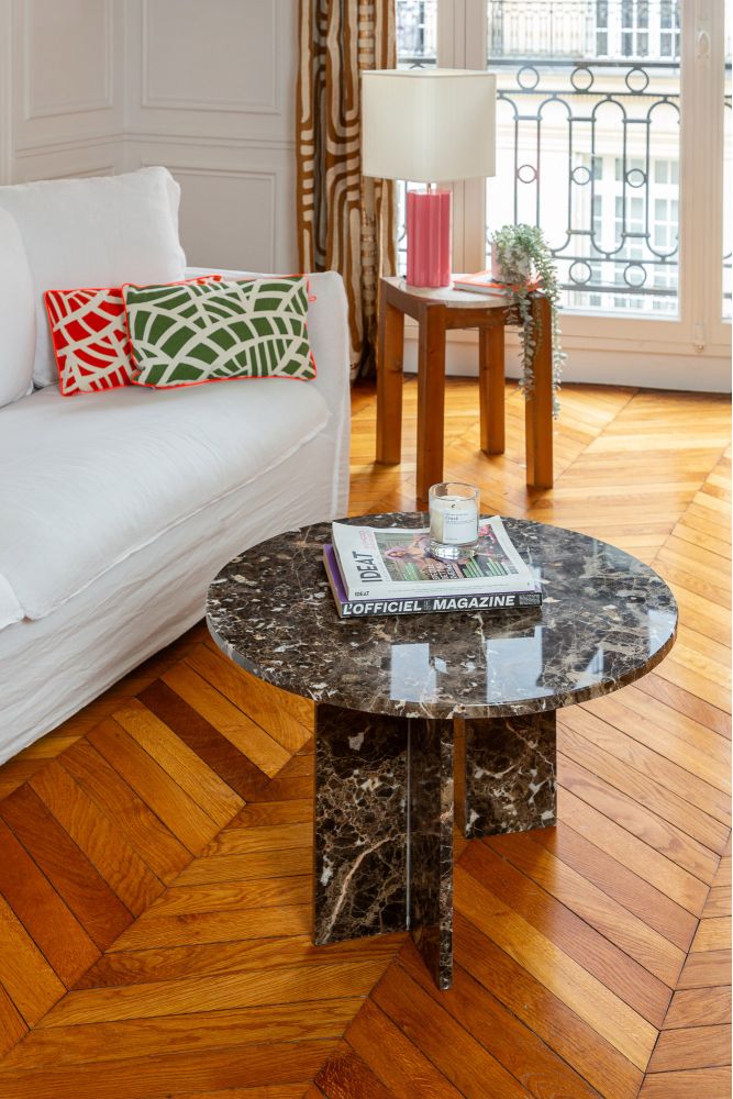Round brown marble coffee table