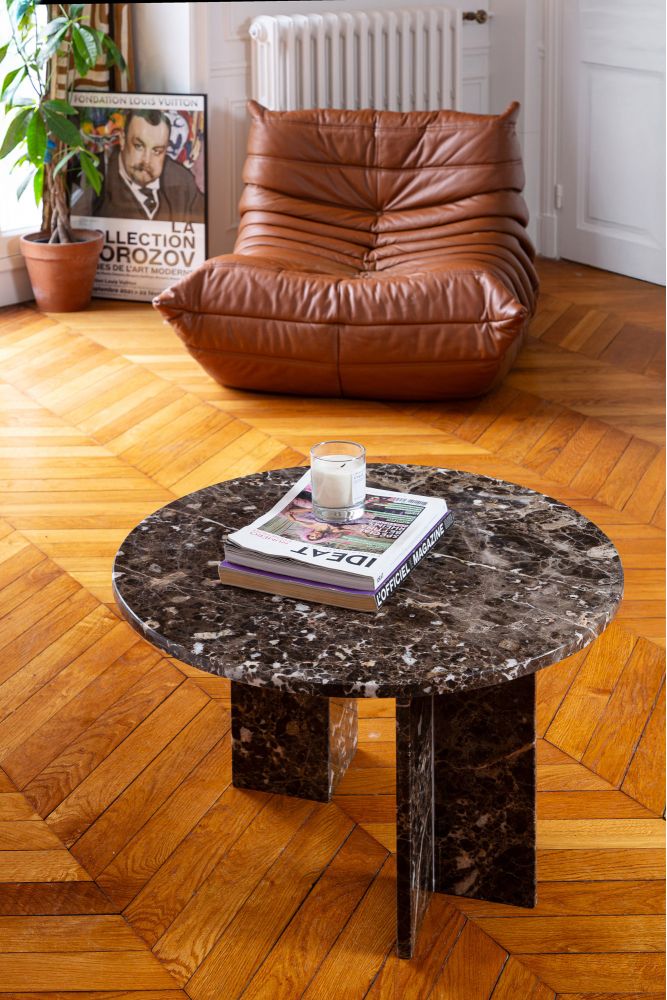Round brown marble coffee table