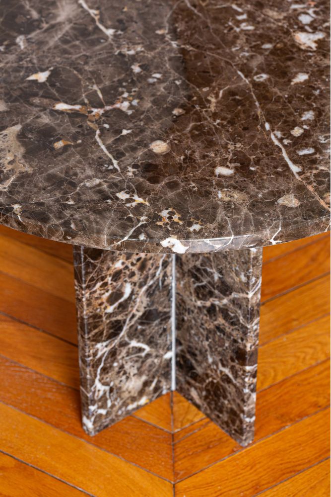 Round brown marble coffee table