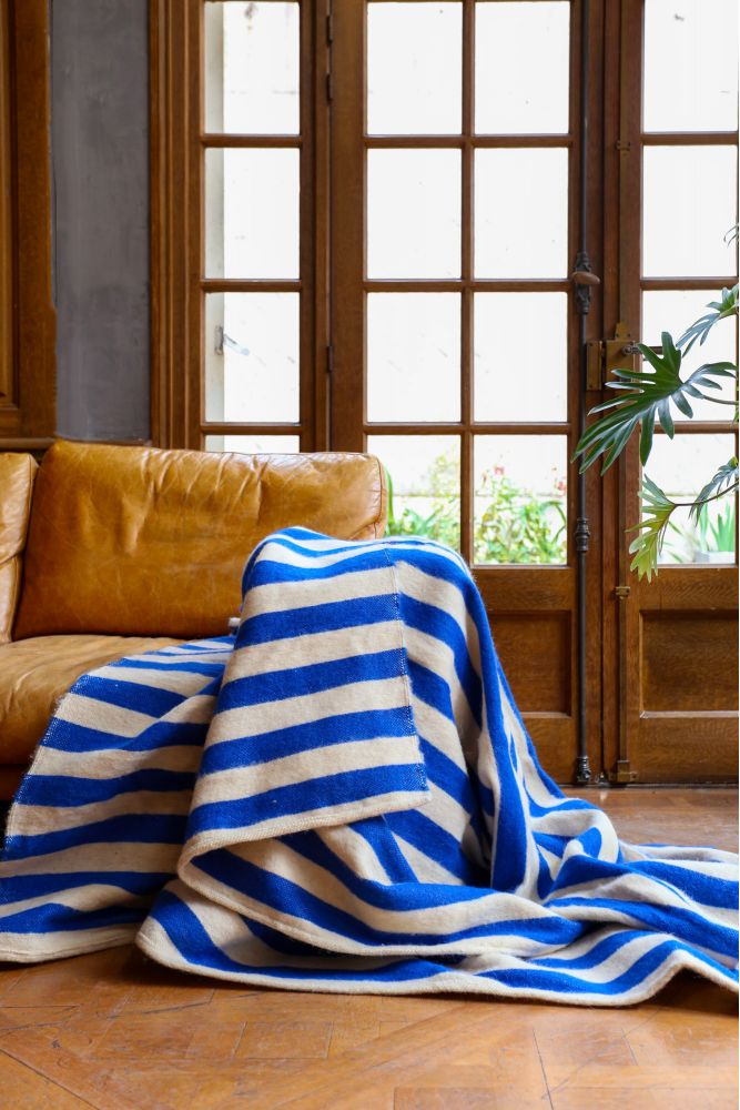 Berber plaid with Majorelle blue stripes